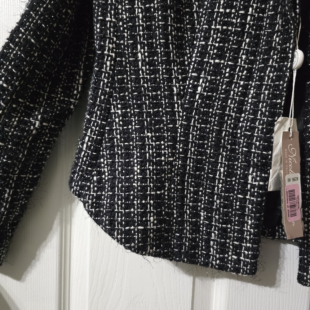 NWT Nicola Made in Italy Black & White Tweed Blazer/Jacket w/ Metallic Threading - Picture 8 of 16